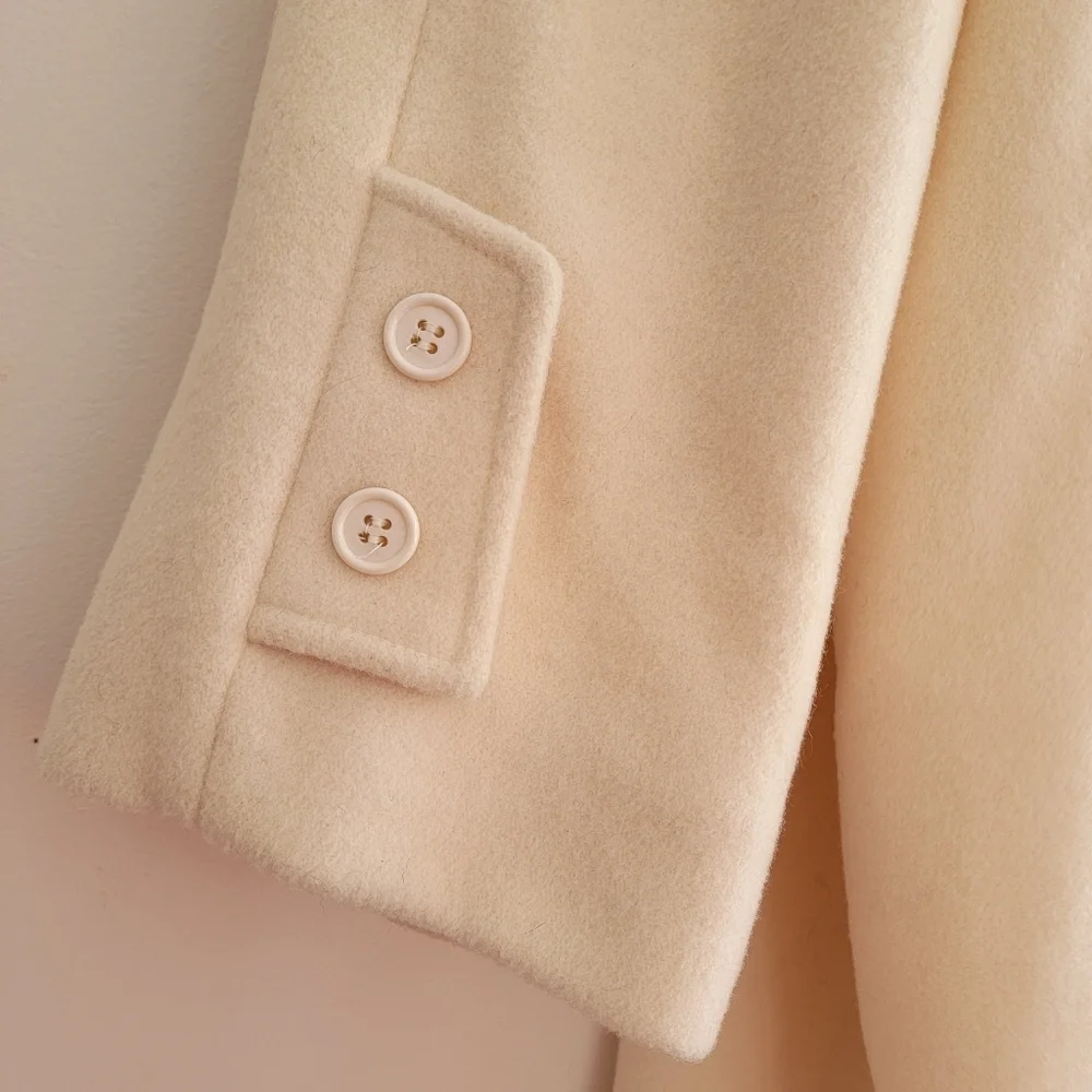 Vintage 60s Miss Abbmoor High Quality Wool Double Breasted Coat Cream XL- XXL